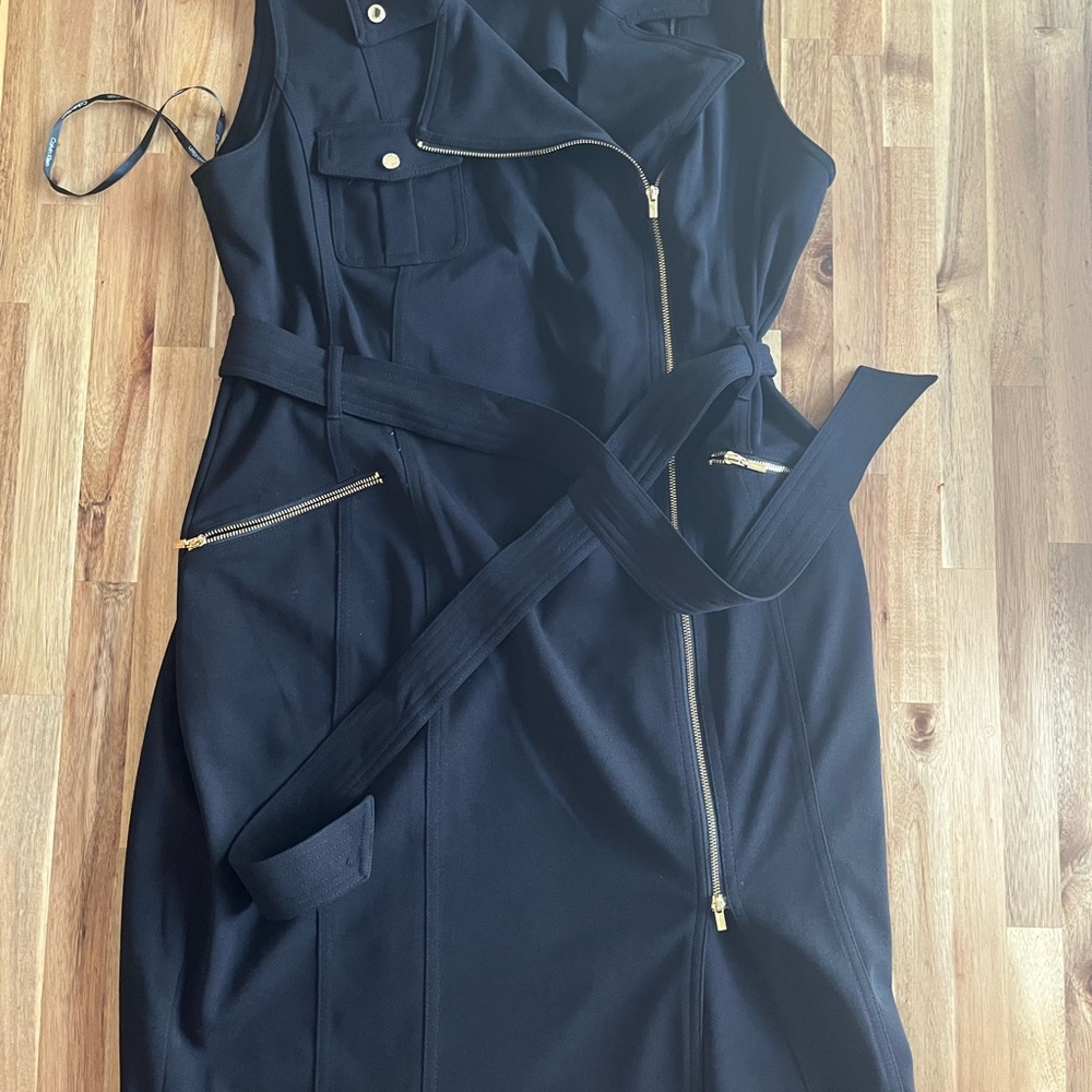 Calvin Klein Black Asymmetrical Tie Front Cocktail Dress